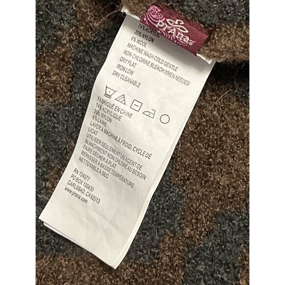 PrAna Knit Throw Blanket Brown Gray Jacquard Pattern 56x60 Acrylic Nylon Wool - Picture 4 of 6